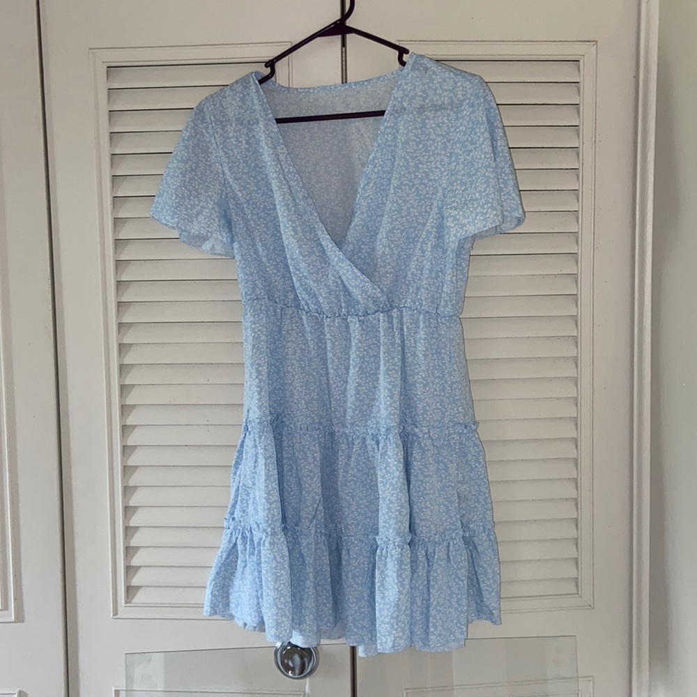 SHEIN Surplice Neck Frill Trim Ditsy Floral Dress